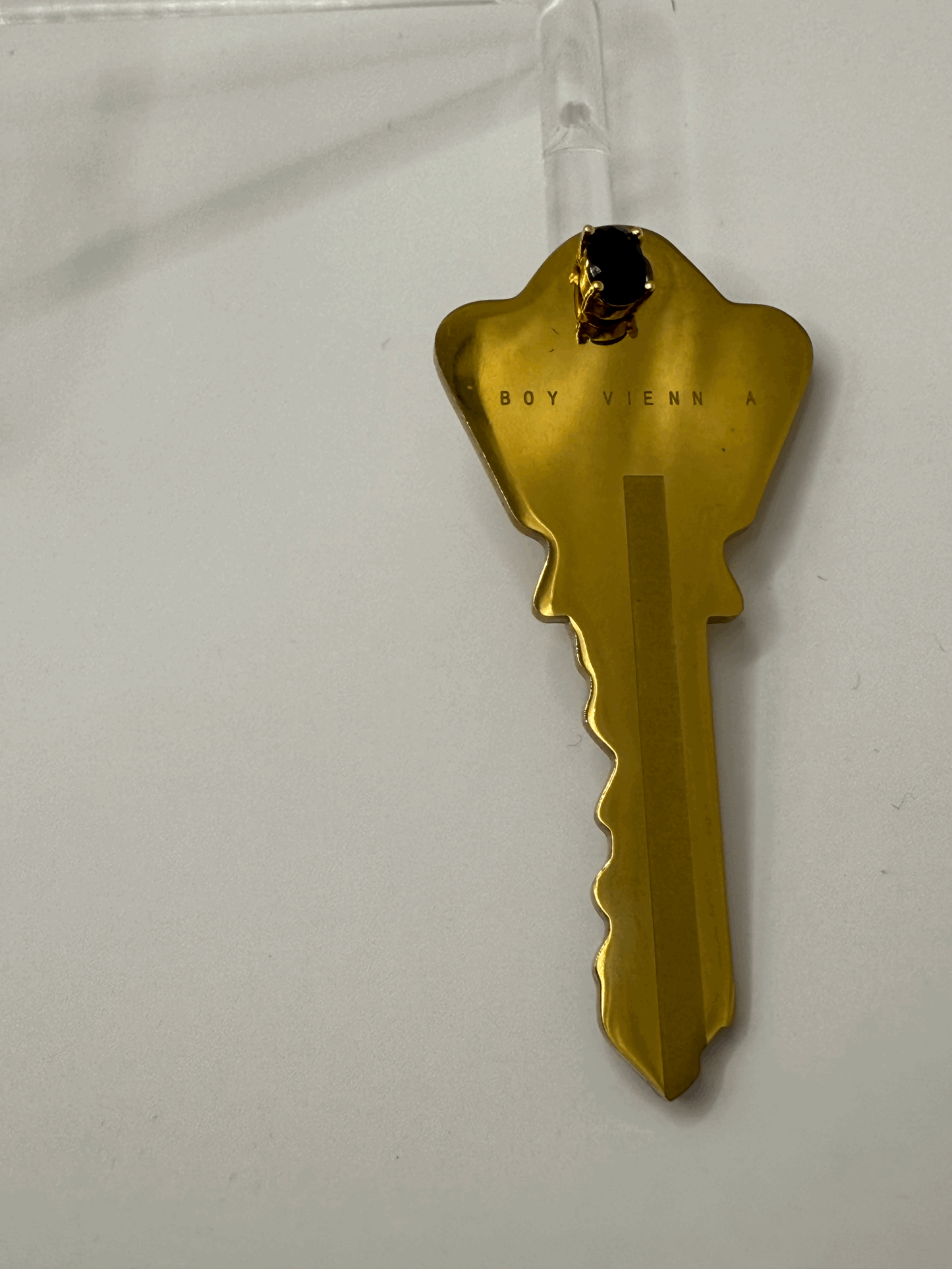 Large Key with Black Stone Oval Stud Earring