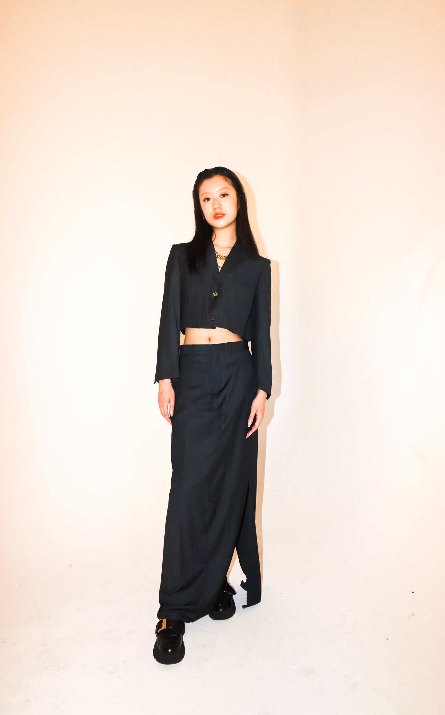 Pinstripe Skirt Suit
