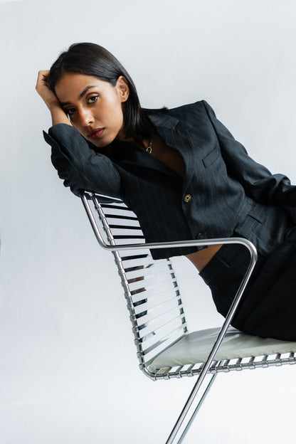 Pinstripe Skirt Suit