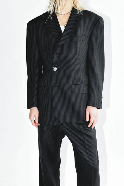 Pinstripe suit with vintage Hermes buttons