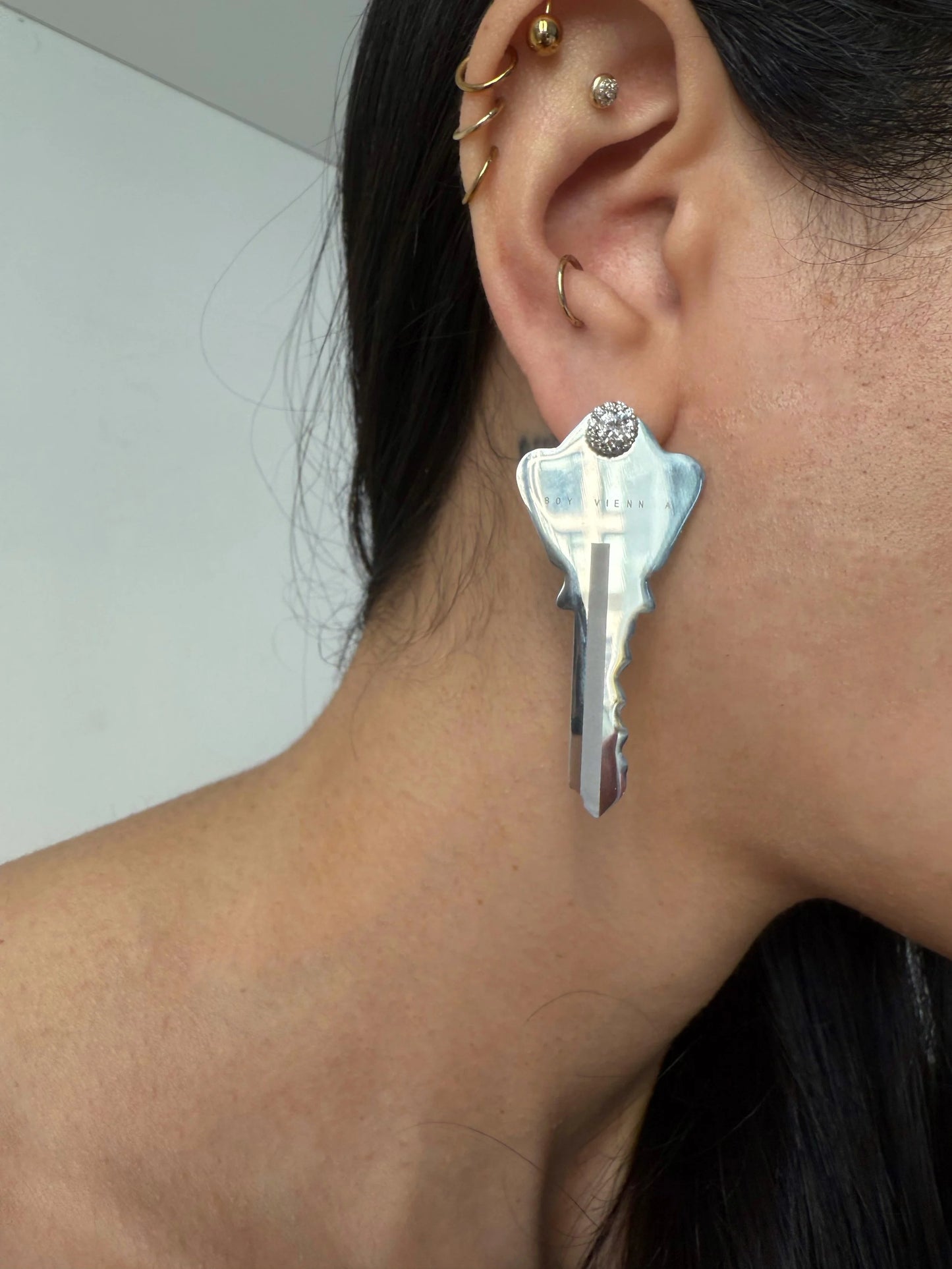 Large Key Earring Diamond Studs x ARIIS JEWELRY