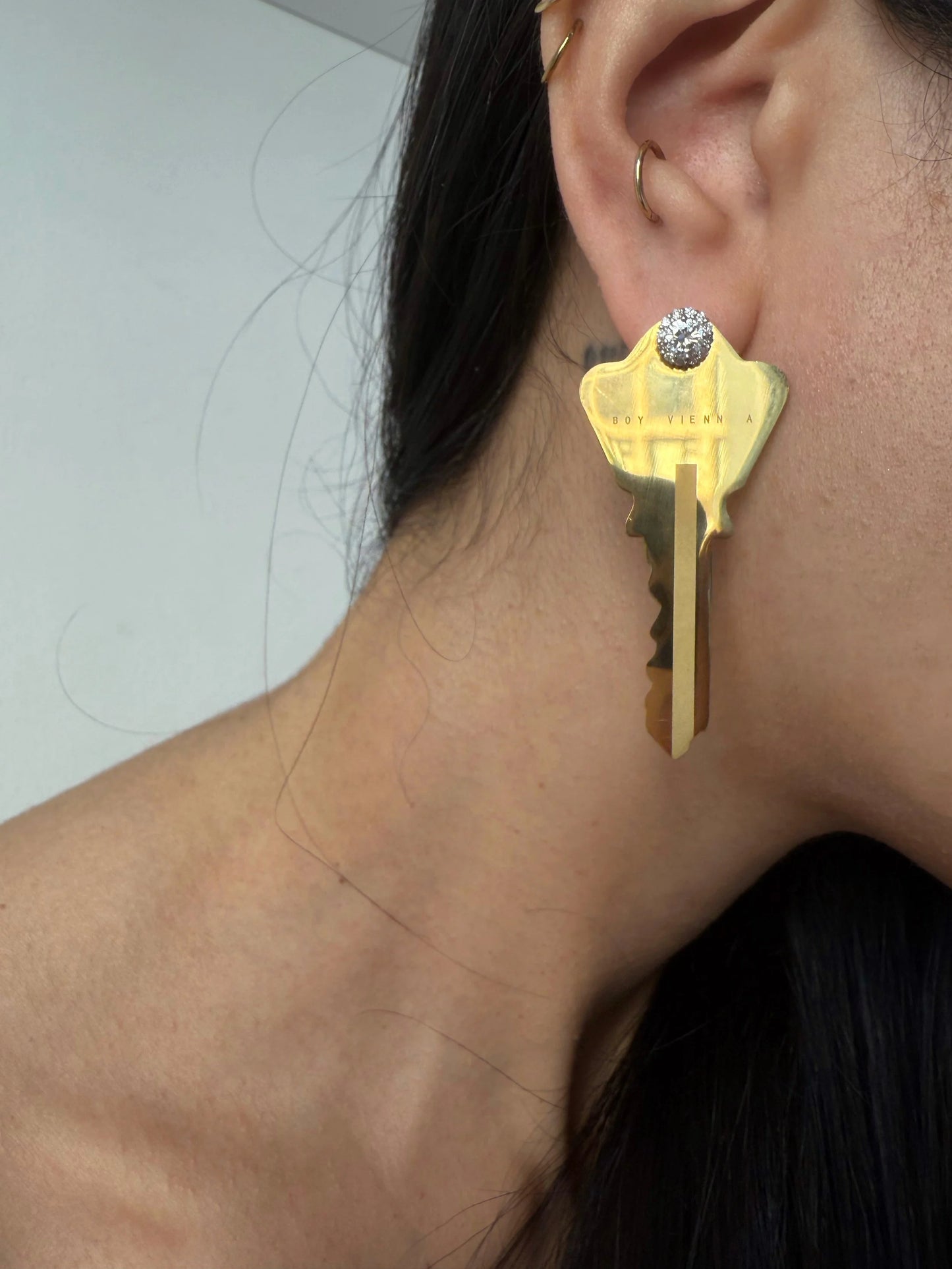 Large Key Earring Diamond Studs x ARIIS JEWELRY