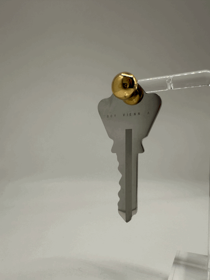 Large Key with Gold Ball Stud Earring
