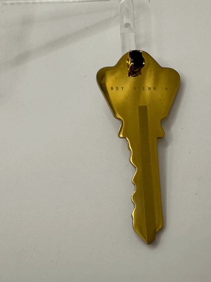 Large Key with Black Stone Oval Stud Earring