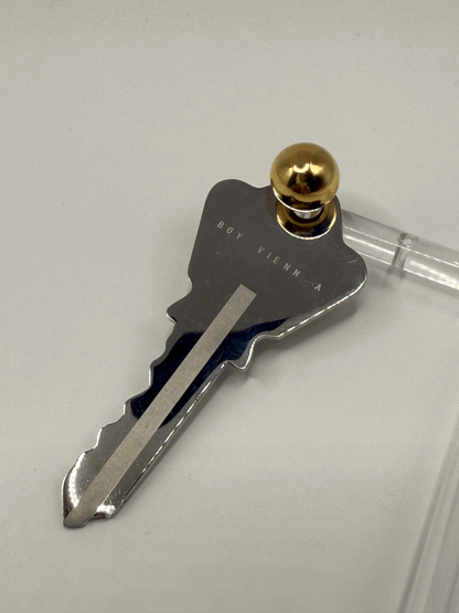 Large Key with Gold Ball Stud Earring